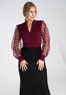 Elegancka bluzka wieczorowa Bordowe body damskie M1082 r. S/M - Odzież ciążowa - miniaturka - grafika 1