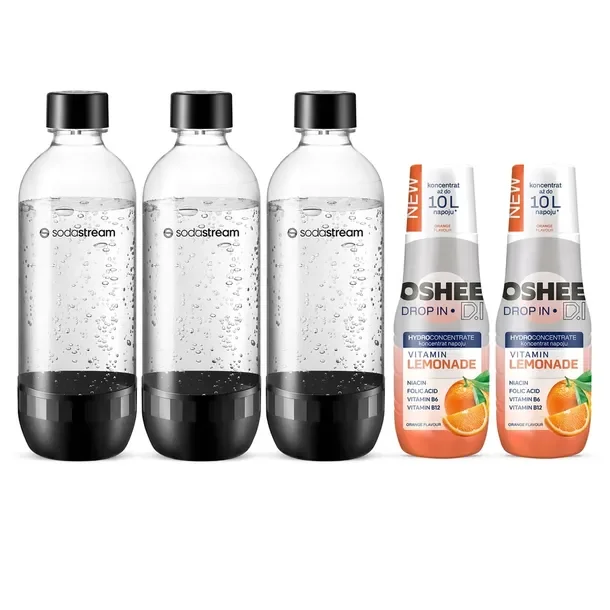 koncentrat 2x SYROP Oshee + 3x BUTELKI DO SATURATORA SodaStream Classic 1L