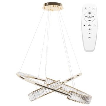Lampa Wisząca Led Kryształowa Sufitowa Złota Z Pilotem Glamour Ringi Gold