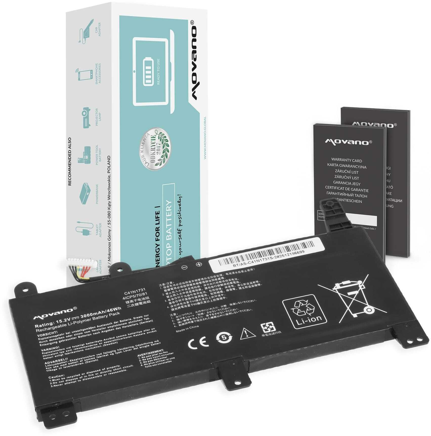 Bateria Movano Bateria Movano do Asus ROG Strix G512LU, G531GU, G712LU 3000mAh
