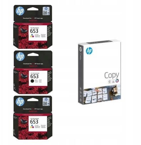 Tusz HP 2x Tusz 653 Kolor 3YM74AE + Tusz 653 Czarny 3YM75AE + Papier ksero 2X3YM74AE + 3YM75AE + HP-005318