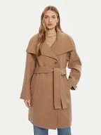 Płaszcze damskie - Calvin Klein Płaszcz wełniany LV044D557G Beżowy Regular Fit - miniaturka - grafika 1