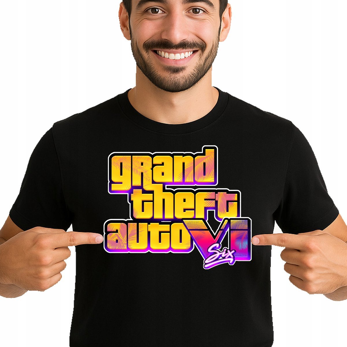 KOSZULKA MĘSKA GTA VI GRAND THEFT AUTO 6 NADRUK LOGO S 3496 CZARNA