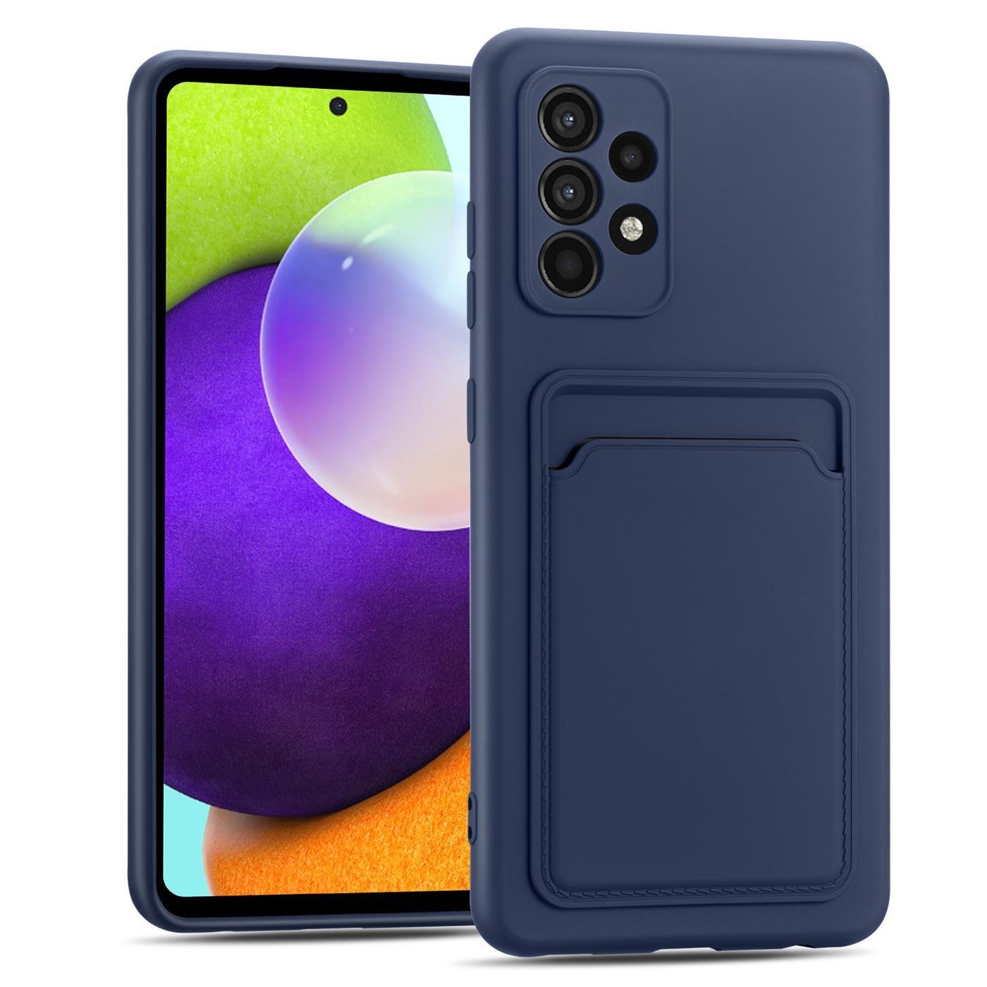 Etui na telefon komórkowy Samsung Galaxy A72 silikonowe etui ochronne z kieszenią na kartę Slim Wallet Case, niebieskie