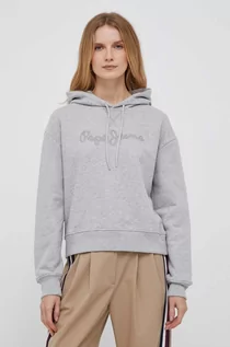 Bluzy damskie - Pepe Jeans bluza Nanette damska kolor szary z kapturem z aplikacją - grafika 1