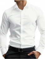 Koszule męskie - Koszula Męska Biała Klasyczna Slim Fit Taliowana Gładka Rozmiar Xl - miniaturka - grafika 1