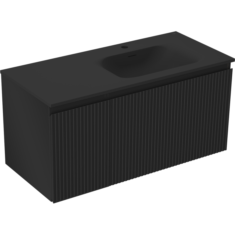 Mexen Rivel szafka łazienkowa 100 cm z umywalką Vela prawą, 1S, 1D, ryflowana, czarna mat - 91A23-10047-3-BBFF71-W23P71