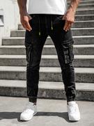 Spodnie męskie - Czarne spodnie jeansowe joggery bojówki męskie Denley KA9581 - miniaturka - grafika 1