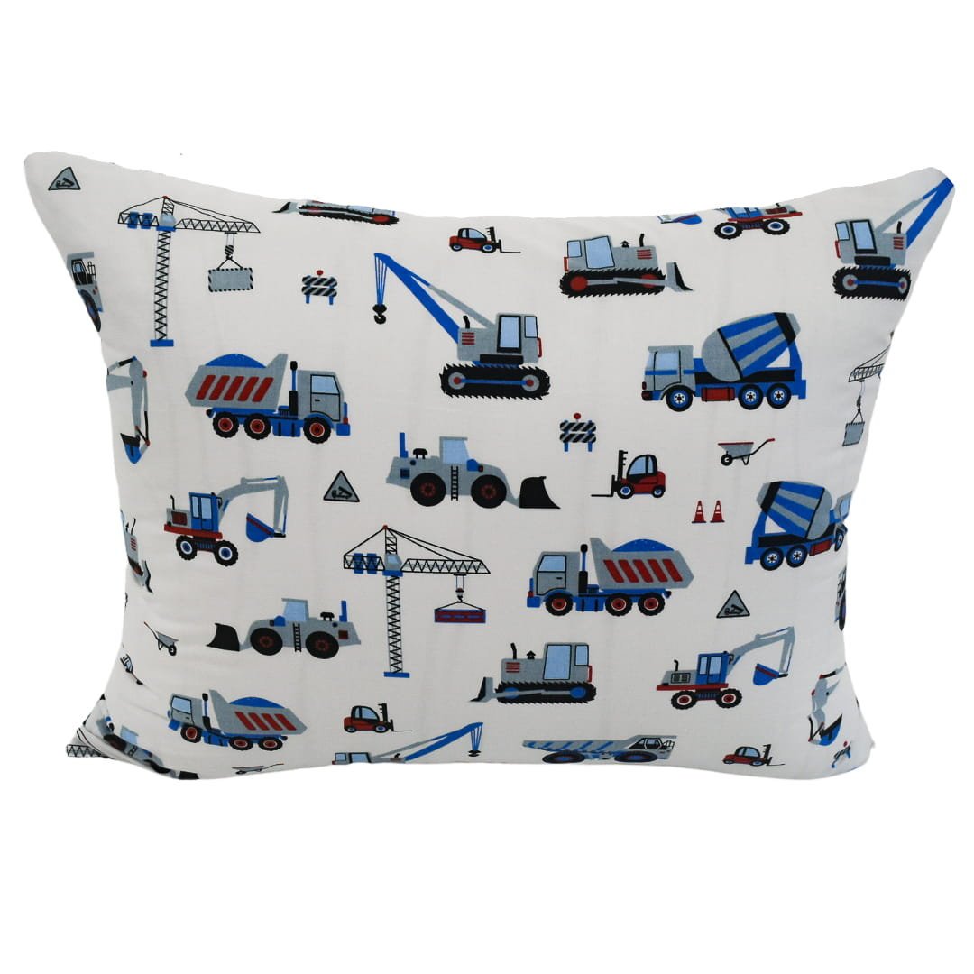 Poszewka Dziecięca 50x60 Bawełniana Koparki Niebieskie Na Białym Wysoka Jakość Polski Producent