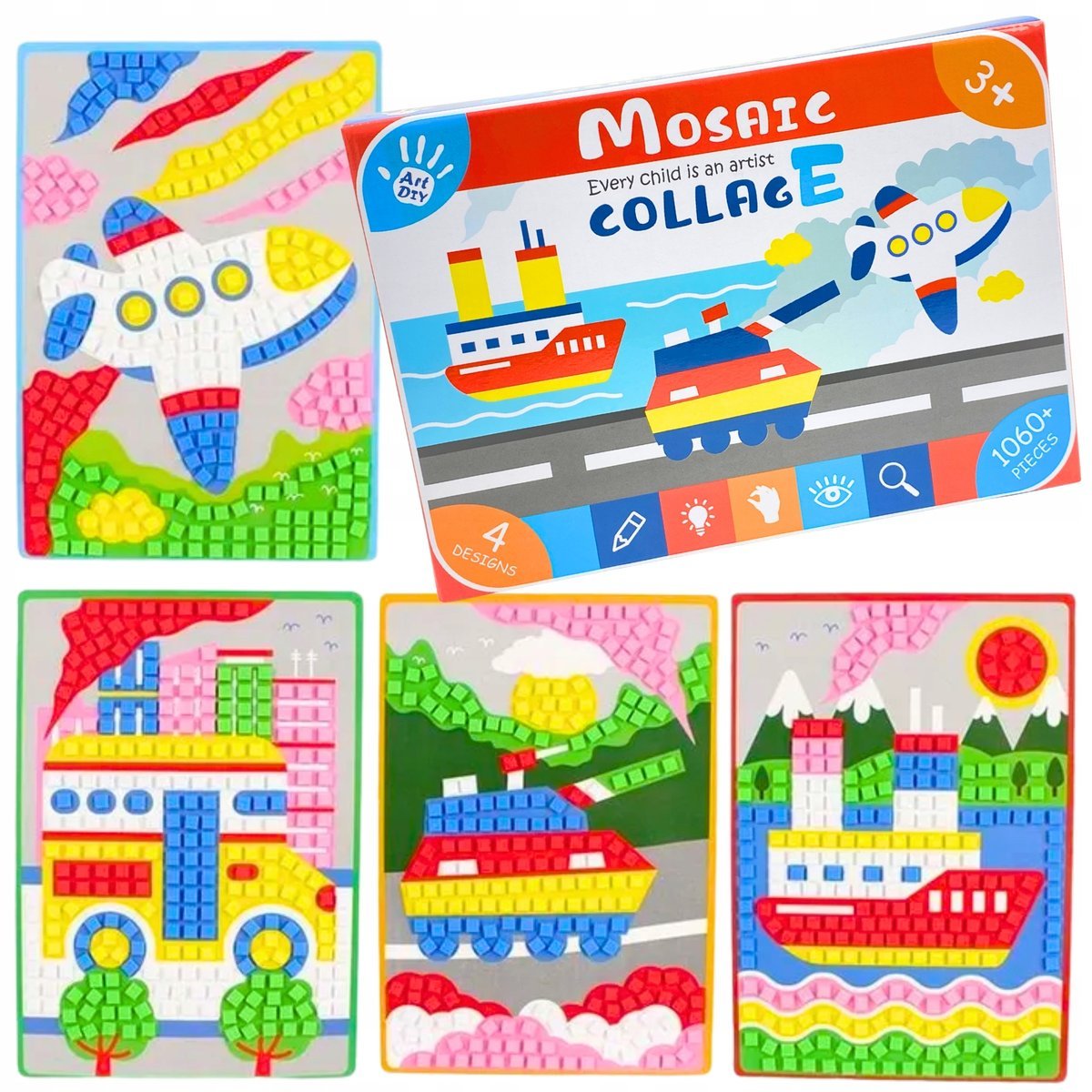 Mozaika Wyklejanka DIY Piankowa POJAZDY Dzieci Dzień Chłopaka Przedszkolak