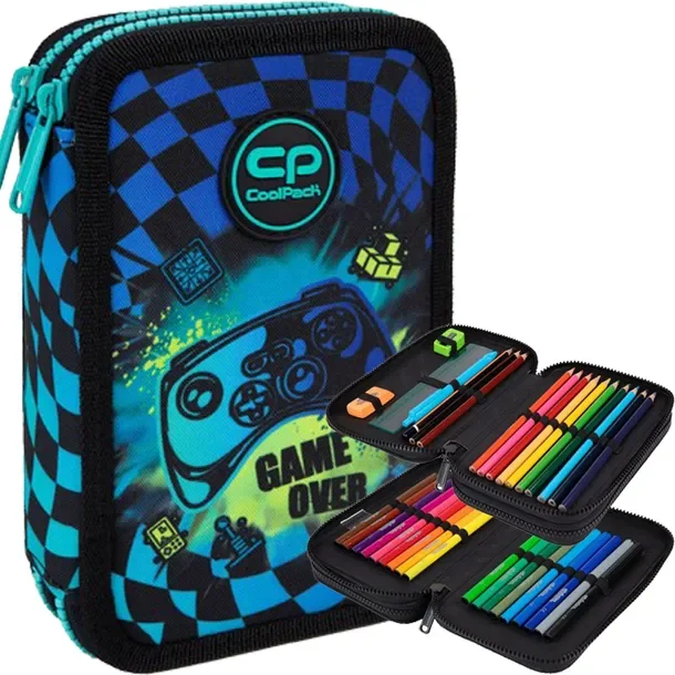 Coolpack Piórnik Szkolny Dwukomorowy Z Wyposażeniem Kredki Pisaki Gamer