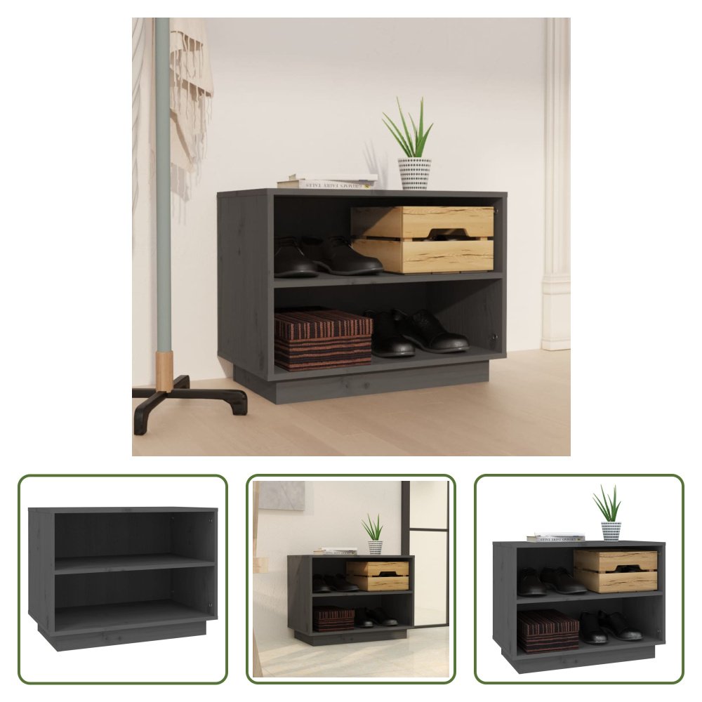 The Living Store Szafka na buty szara 60x34x45 cm lite drewno sosnowe