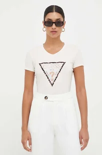 Guess t-shirt damski kolor beżowy - Koszulki sportowe damskie - miniaturka - grafika 1