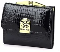 Portfele - Portfel Damski Skórzany GREGORIO Skóra Licowa Lakierowany Mały Z Klamrą RFID GF-126 CZARNY 9.5 x 8 x 2.5 [cm] - miniaturka - grafika 1
