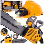 Zabawy w naśladowanie dorosłych - Zestaw Piła Łańcuchowa Elektryczna z Kaskiem Ruchomy Łańcuch Dźwięk 2w1 Z994 - miniaturka - grafika 1