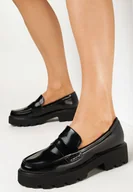 Mokasyny damskie - Czarne Mokasyny Na Grubej Podeszwie ze Żłobieniami Linraimal - miniaturka - grafika 1