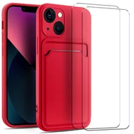 Etui i futerały do telefonów - zestaw ochronny 2 w 1 dla Apple iPhone 13 składa się z 2x szklanej osłony ekranu 9H i 1x silikonowego etui w kolorze czerwonym - miniaturka - grafika 1