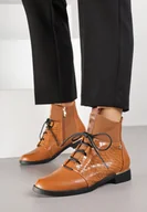 Botki damskie - Jasnobrązowe Botki Vices Typu Trzewiki ze Wzorem w Stylu Krokodyla Alerriva - miniaturka - grafika 1