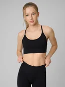 Bielizna sportowa damska - 4F Biustonosz treningowy bezszwowy z niskim wsparciem damski - czarny XS/S - miniaturka - grafika 1