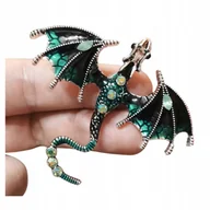 Broszki - Broszka Smok Zielony z Kryształkami Magiczny Urok Fantasy - miniaturka - grafika 1