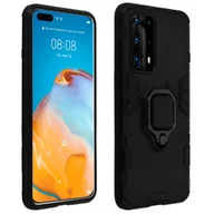 Etui i futerały do telefonów - Odporne na wstrząsy hybrydowe etui Huawei P40 Pro z metalową podstawką pierścieniową, czarne - miniaturka - grafika 1