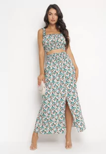 Czarny Bawełniany 2-Częściowy Komplet Top na Szerokich Ramiączkach i Spódnica z Gumkami w Pasie Raeganda - Komplety damskie - miniaturka - grafika 1