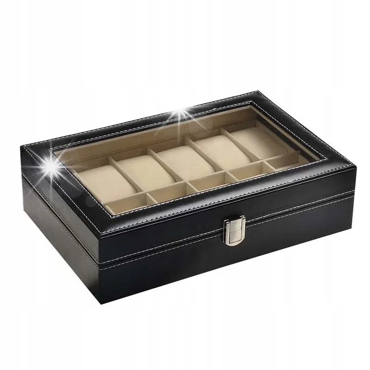 Pudełko na Zegarki Etui Organizer 12 Zegarków Elegancka Szkatułka Prezent