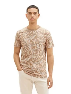 Koszulki męskie - TOM TAILOR Męski t-shirt 1036435, 31962-Brown Striped Leaf Design, XXL, 31962 - Brown Striped Leaf Design, XXL - grafika 1