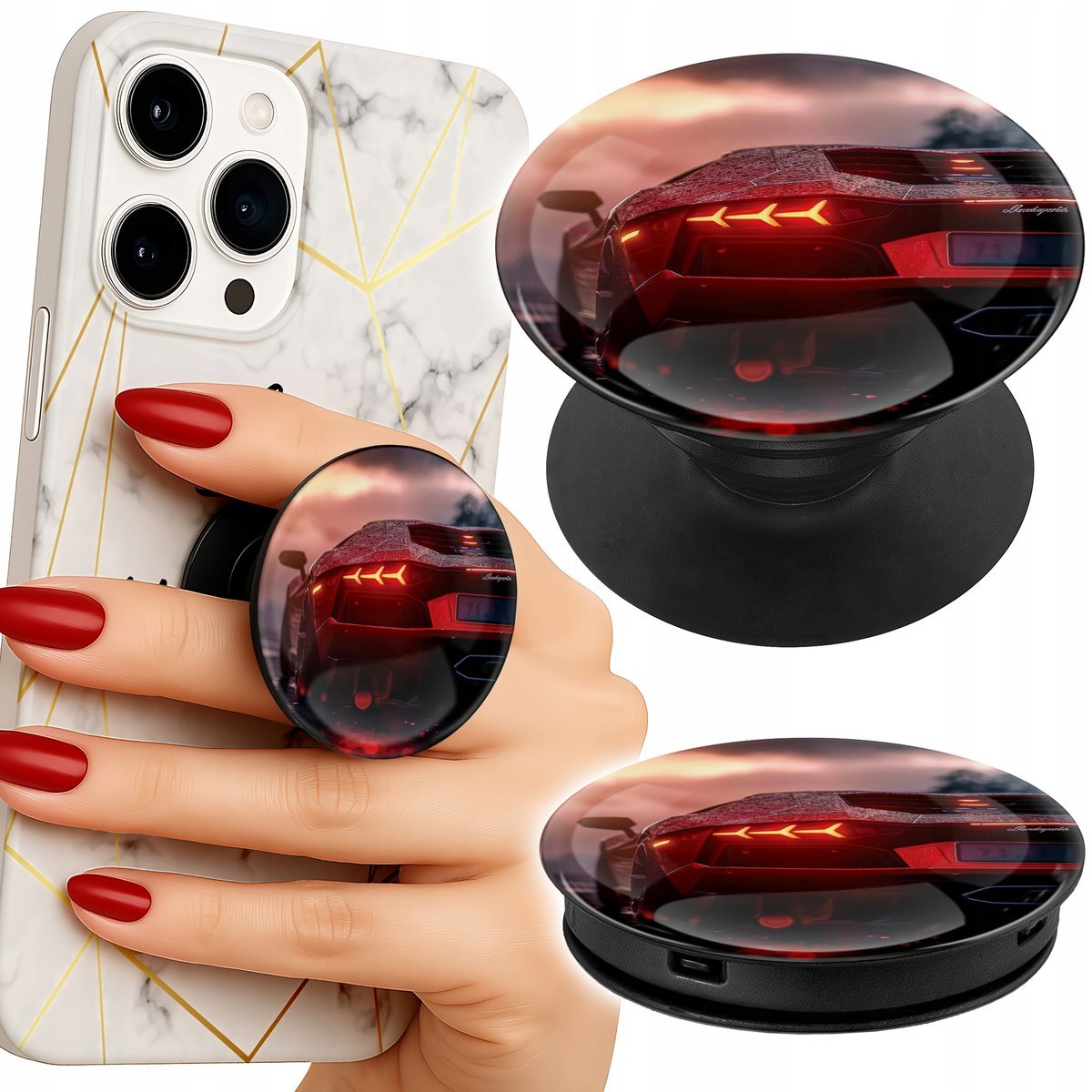 Uchwyt do telefonu Popsocket na palce/stojak LUKSUSOWE SAMOCHODY MEGA WZORY
