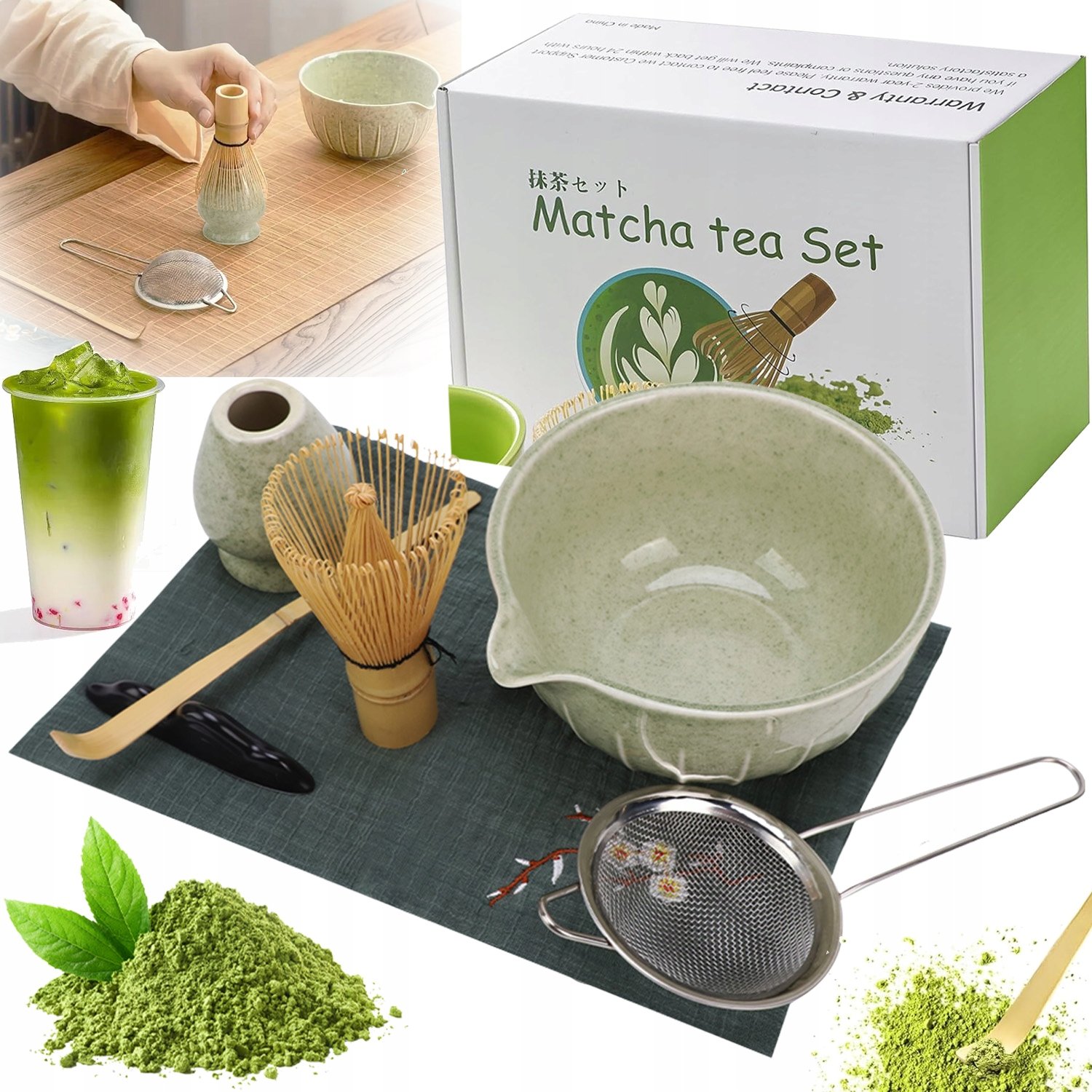Bambusowa Trzepaczka Miotełka Do Matchy Matcha Zestaw Ceramika