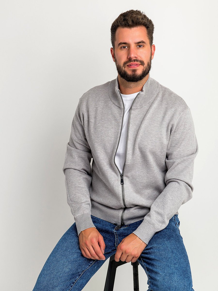 Sweter rozpinany z wiskozą popielaty M