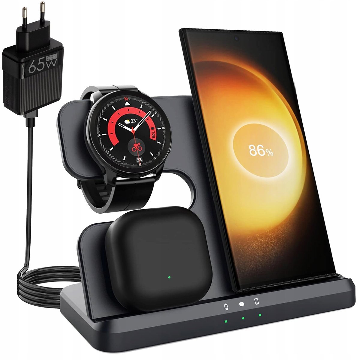 Ładowarka Indukcyjna Bezprzewodowa Szybka do Telefotu Samsung 3w1 +Zasilacz 65W