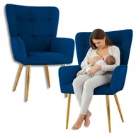 Fotele - Fotel wypoczynkowy do salonu karmienia uszak tapicerowany granatowy - miniaturka - grafika 1