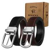 Paski - ROVICKY elegancki pasek męski skórzany dwustronny czarny brąz rozmiar 120 - miniaturka - grafika 1