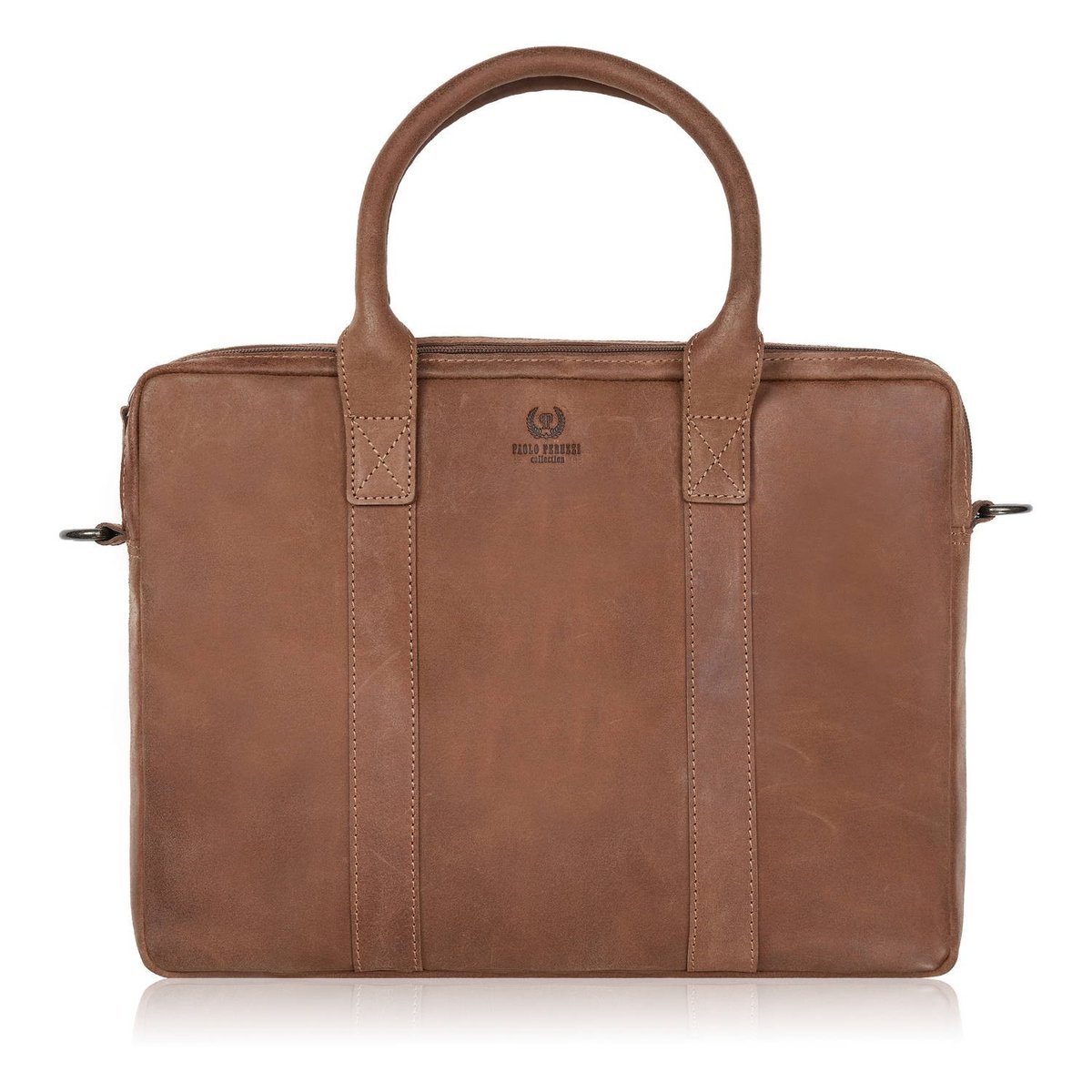 Męska torba skórzana na dokumenty na laptopa koniakowa Paolo Peruzzi IM-05-CG