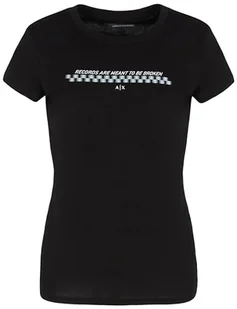 Armani Exchange Damska koszulka z nadrukiem Pay Off, krój slim fit, krótki rękaw, czarny, XL - Koszulki i topy damskie - miniaturka - grafika 1