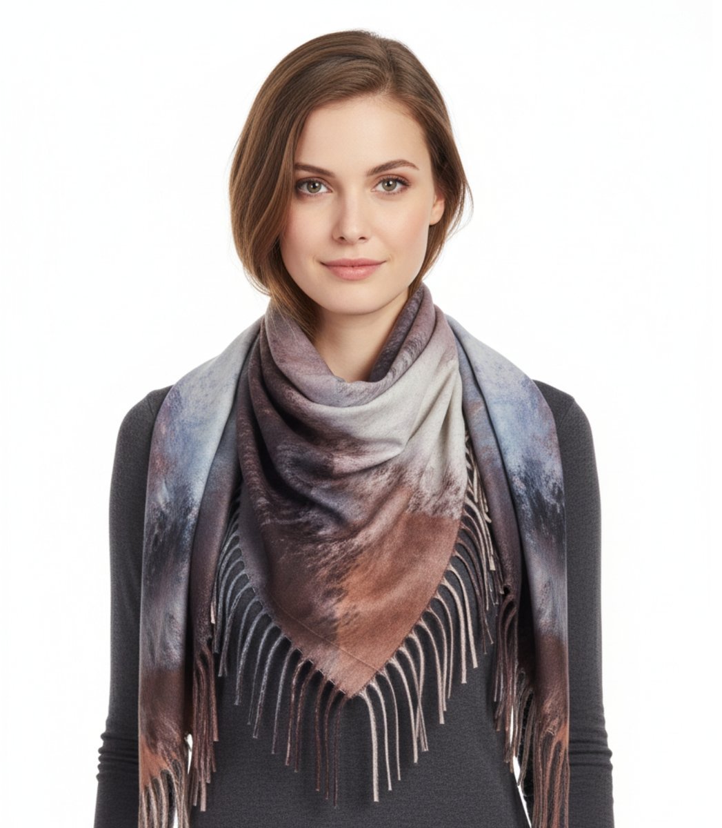 Ciepła chusta szal szalik w panterkę z frędzlami