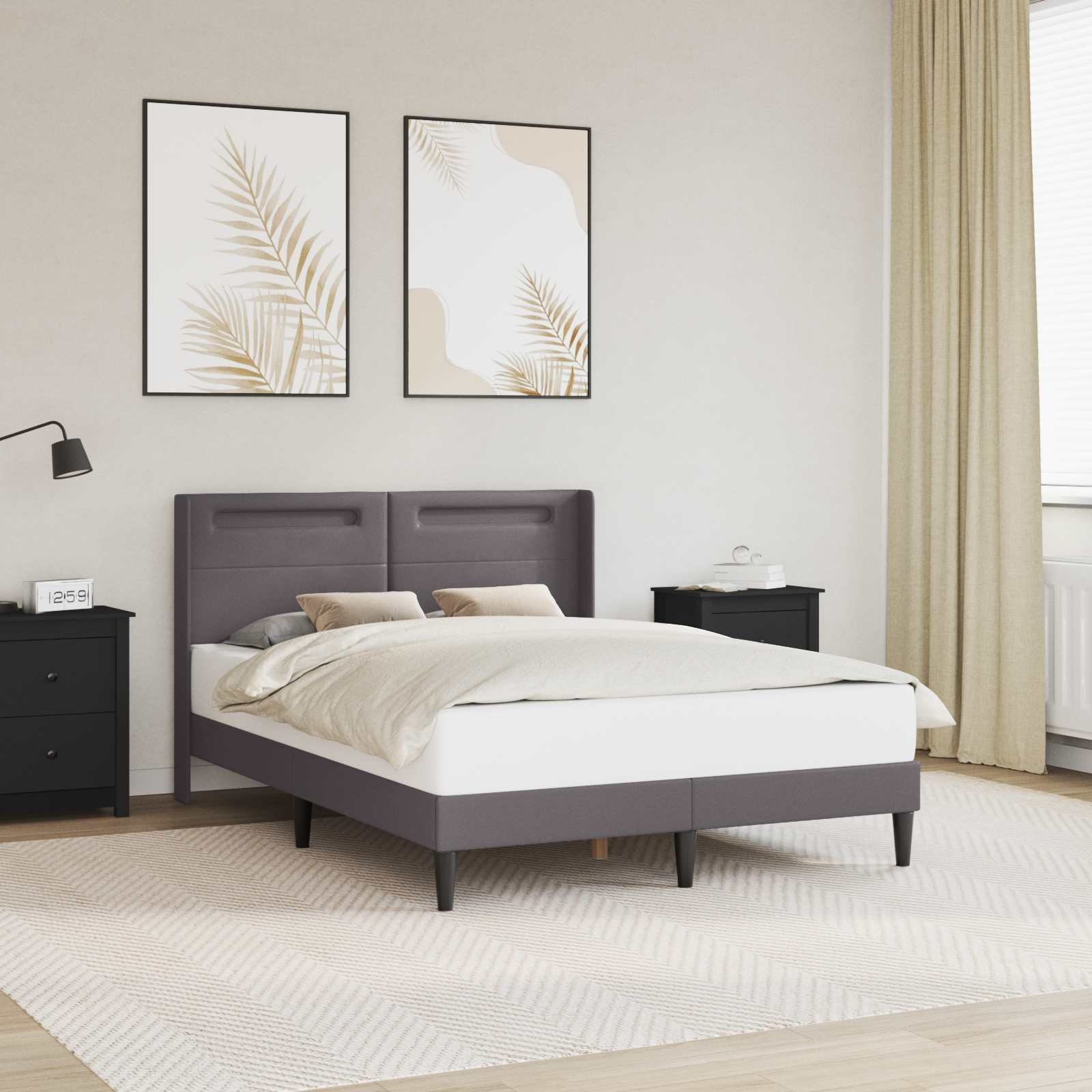 vidaXL vidaXL Ramka łóżka z paskami LED Szary 120 x 190 cm Ekoskóra