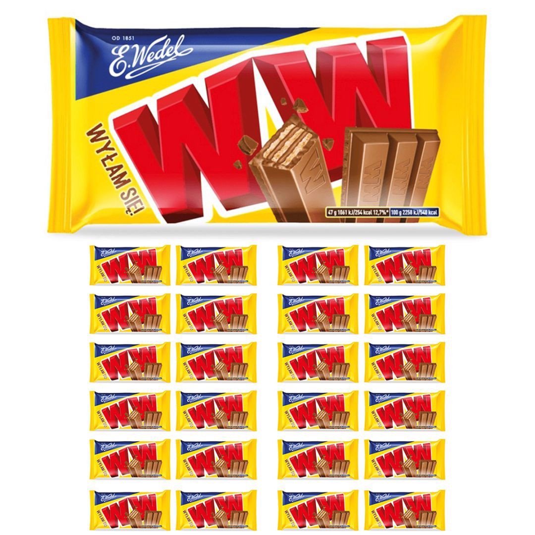 E. Wedel WW Cztery wafelki przekładane nadzieniem orzechowym arachidowym w mlecznej czekoladzie 47 g x 24 sztuk