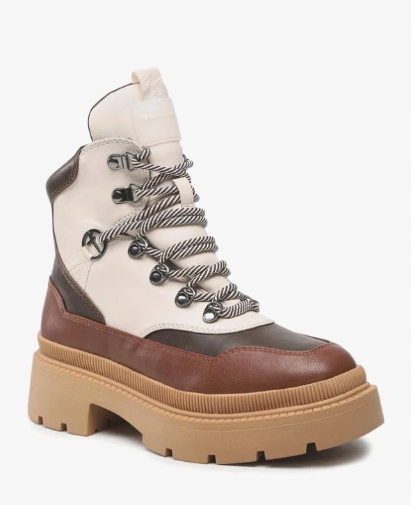 Tamaris Botki Brązowe Za Kostkę Sznurowane i na Zamek 38 Jlc