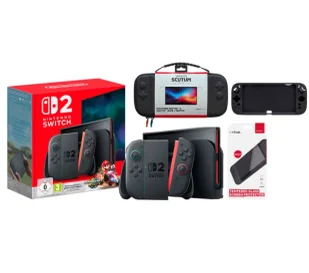 Nintendo Switch 2 Joy-Con Czarny + Mario Kart World + Etui Yaxo Scutum Techno + Szkło Trust GXT 1254 + Grip GXT 125 - Konsole Nintendo - miniaturka - grafika 1