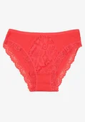 Majtki damskie - Różowe Bawełniane Majtki Figi z Gumką w Pasie i Koronką Obetta - miniaturka - grafika 1