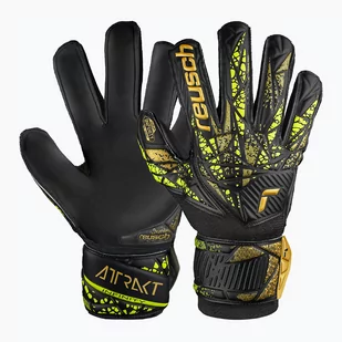 Rękawice bramkarskie dziecięce Reusch Attrakt Infinity Finger Support black/gold/yellow/black - Piłka nożna - miniaturka - grafika 1