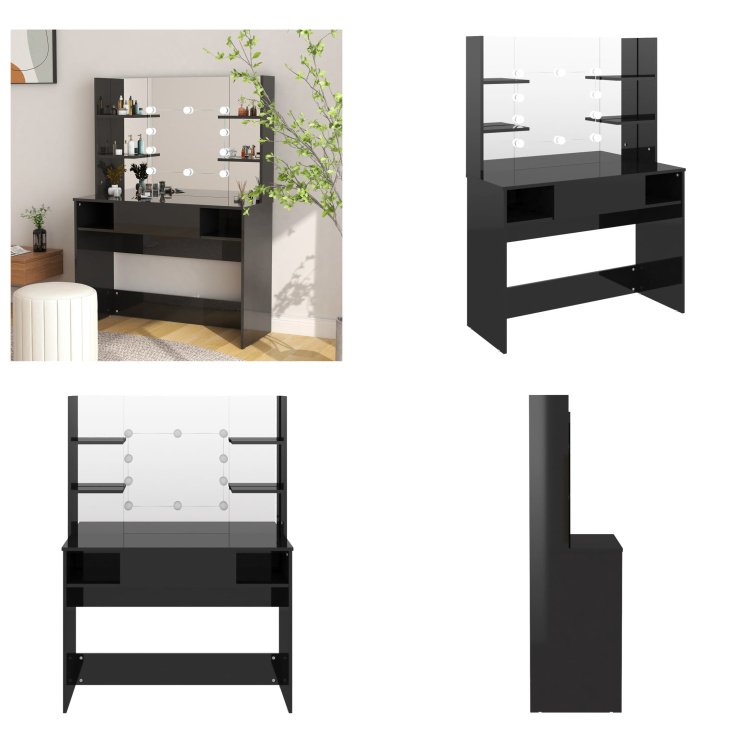 vidaXL Toaletka z oświetleniem LED 100x40x135 cm MDF - Toaletka - Toaletki - Komody - Komody z szufladami