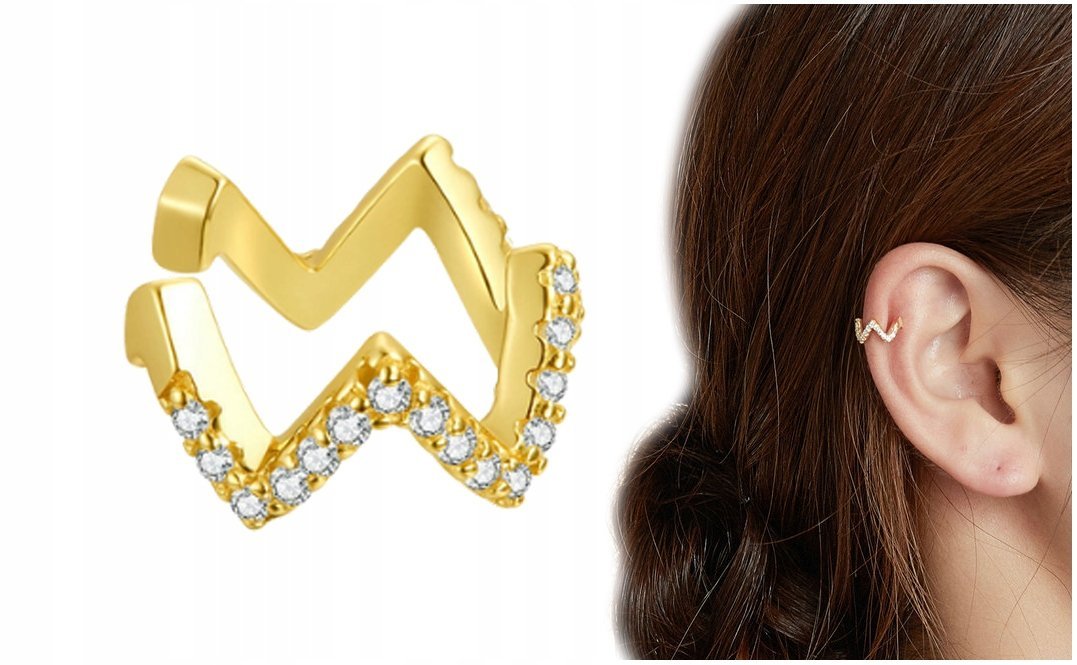 Złoty Kolczyk Nausznica Kolczyk Cyrkonie Srebro