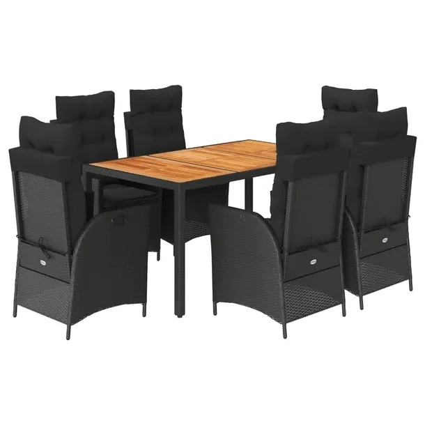 Zestaw mebli ogrodowych 150x90x75 cm, czarny, rattan PE, akacja, 6 krzeseł