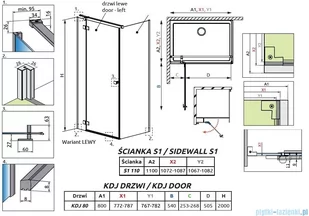 Radaway Essenza Black Kdj kabina 80x110cm lewa szkło przejrzyste 1385043-54-01L/1384053-01-01 - Kabiny prysznicowe - miniaturka - grafika 2