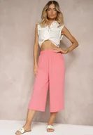 Spodnie damskie - Różowe Spodnie Palazzo z Gumką w Talii i Długością Nogawki 3/4 Moolia - miniaturka - grafika 1