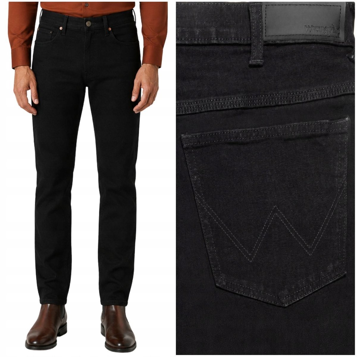 Wrangler Straight Black klasyczne czarne proste spodnie jeansowe W31 L32