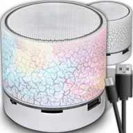 Głośniki przenośne - GŁOŚNIK BEZPRZEWODOWY MINI PRZENOŚNY BLUETOOTH USB SD ŚWIECĄCY LED BIAŁY - miniaturka - grafika 1